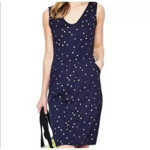 Boden Navy and Gold Polka Dot Midi Dress